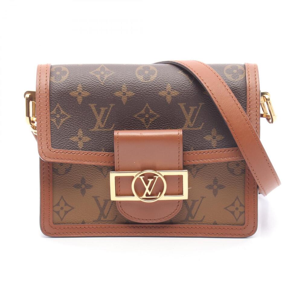 Louis Vuitton Dauphine Shoulder Bag Canvas Leather Brown Beige